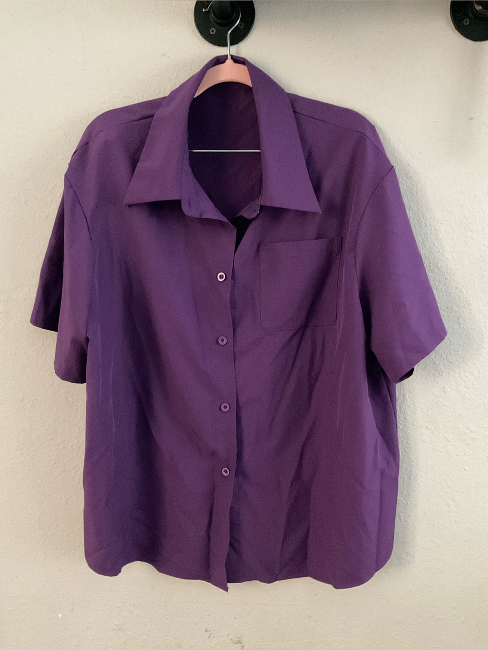Womans Short-Sleeve Button-Up Shirt - Purple